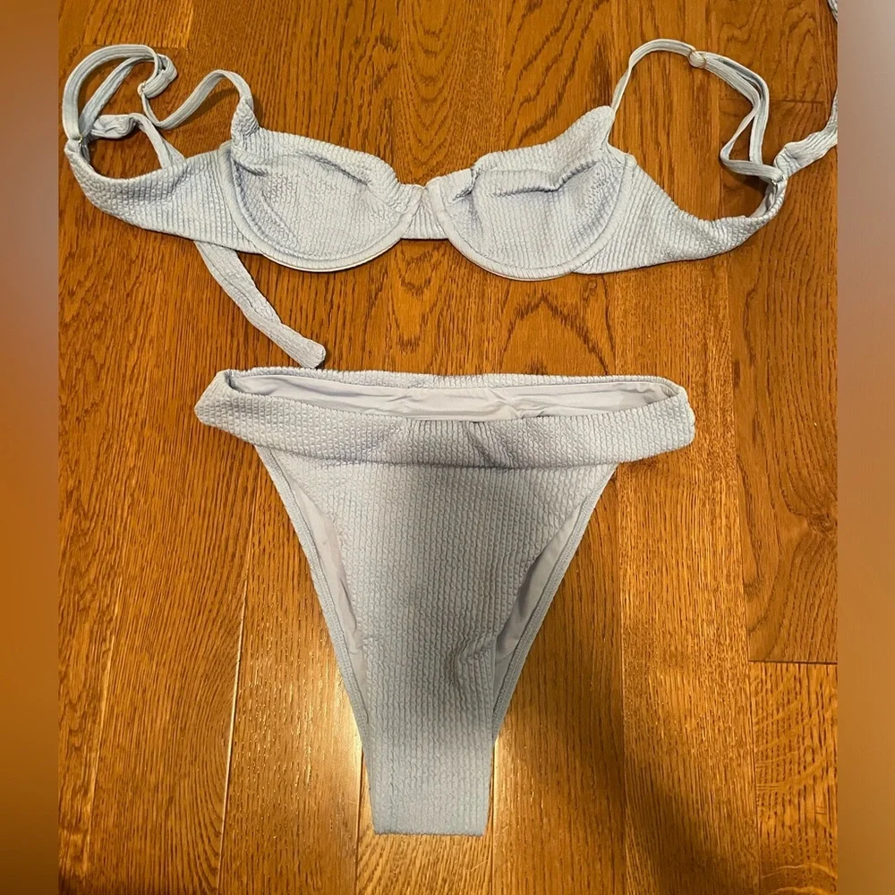 Monday Swimwear Light Blue Ribbed Bikini Set